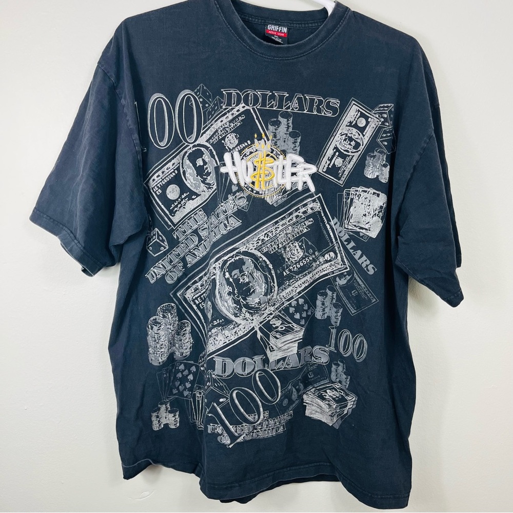 Brg Griffin Hu$tler Graphic T Shirt Men 3XL Cotton White Over Black Excellent